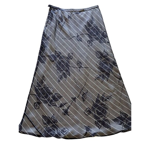 BCBGMaxAzria Dresses & Skirts - Vintage Black White Floral A-Line Skirt Striped Sheer Whimsygoth Fairygrunge 28"